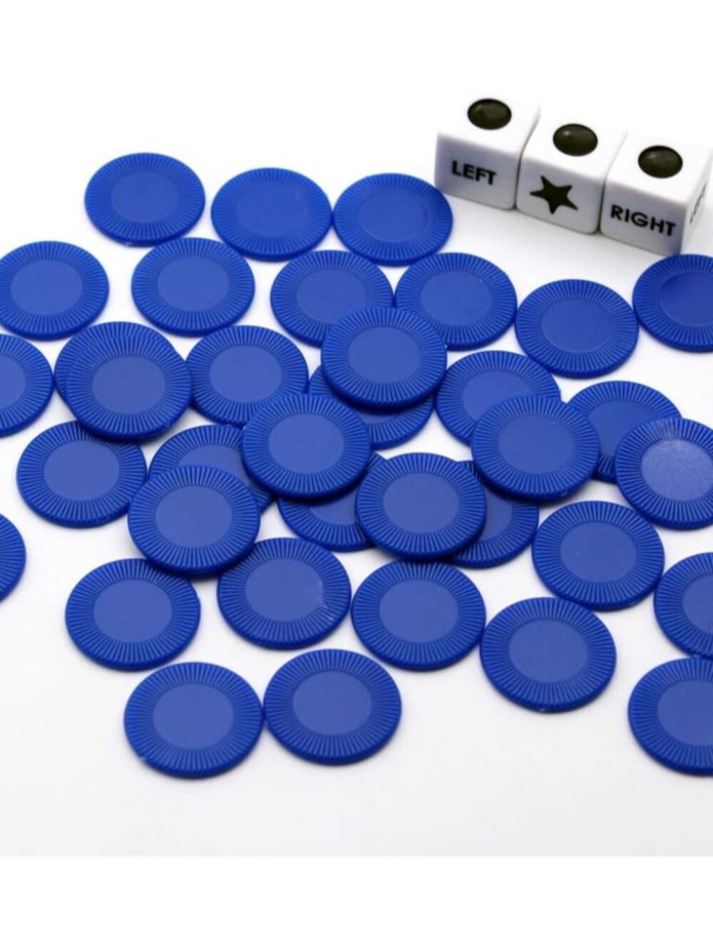 Left Right Dice Set with 3 Dices + 36 Blue Chips Blue - Picture 3 of 5